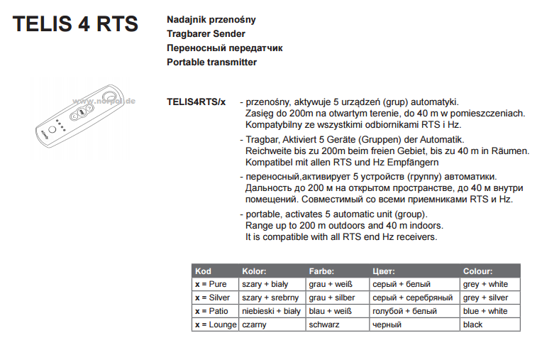Somfy Telis 4 RTS, 4 Kanalfernbedienung tragbar